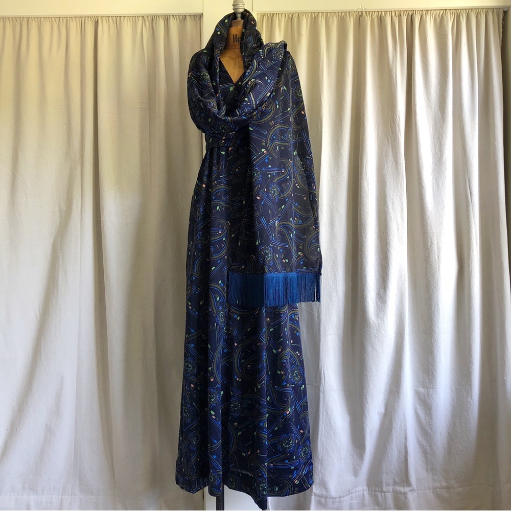 SOLD Vintage 60s Empire Maxi Dress + Matching Tassel Trim Pashmina Style Shawl - Picture 7 of 9